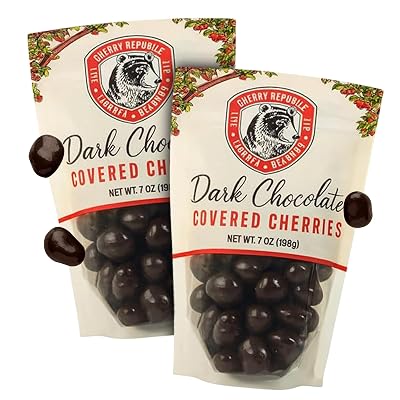 Cherry Republic Dark Chocolate Covered Cherries, 7 oz, Pack of 2 - Premium Michigan Montmorency Dried Cherries Coated in Rich 60% Dark Chocolate, Balanced Tart & Sweet Flavor, Made in Michigan