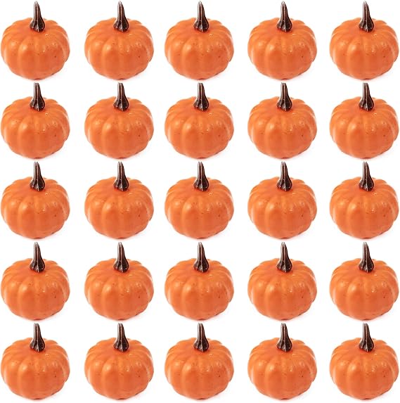 ROYHOO 20PCS Mini Artificial Pumpkins, Fall Harvest Simulation Pumpkins Decor Fake Fruit Home Decor for Halloween Thanksgiving Party Decorations (Orange)