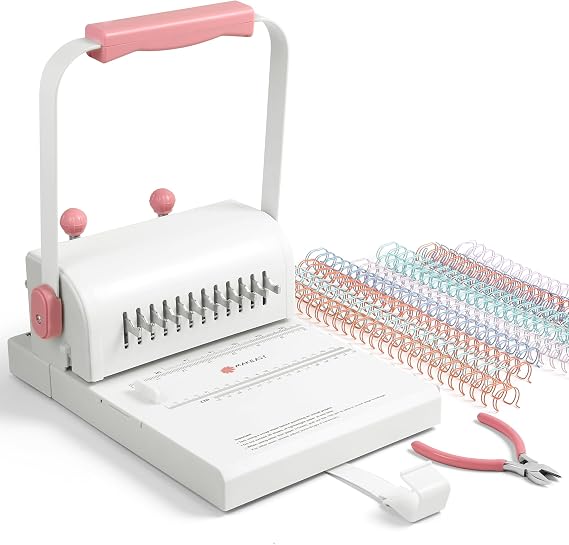 MAKEASY Binding Machine Hole Pitch 2:1 - Portable Book Binding Kit with 10PCS 5/8'' Binding Wires & Plier, for DIY Notebooks, Albums, Journals, and Calendars Circle Holes, 20 Sheet Punch Capacity