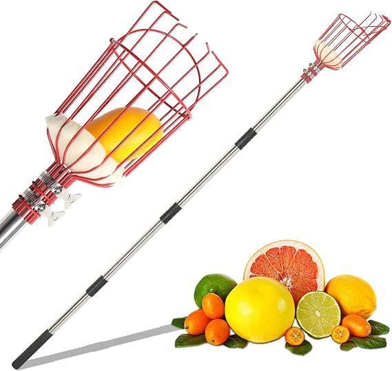 Fruit Picker with 4M Telescopic Handle & Grabber Basket | Apple Picker Pole, Gardening Tree Catcher Picks Tool for Apple Orange Lemon Mango Pear Fruits Picking