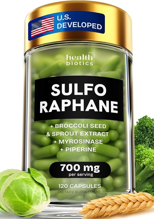 Sulforaphane Supplement Organic Broccoli Sprouts | Stabilized Sulforaphane from Broccoli Florets & Seeds | Organic Sulfur Supplements 120 Pills | 1 Pack