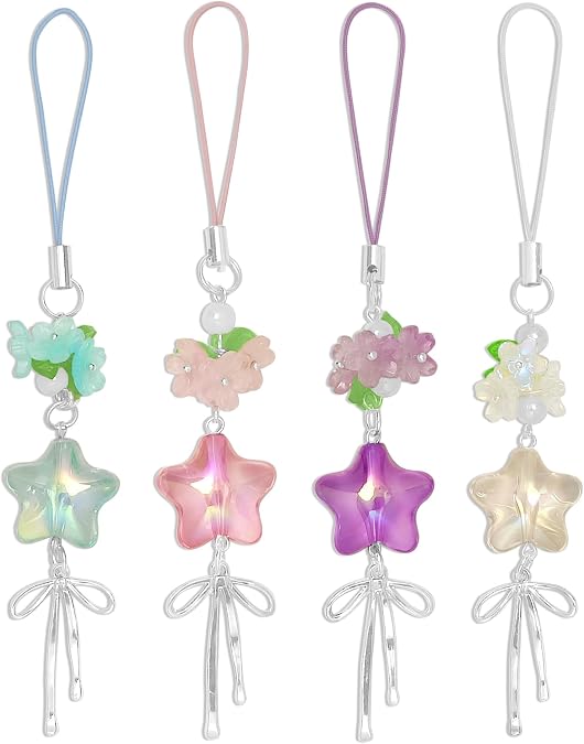 cioatu Y2K Cute Phone Charms Set - Aesthetic Cherry,Flower, Butterfly & Star Cell Phone Straps, Kawaii PhoneAccessories for Bag Keychain, AirPods, Camera Decor