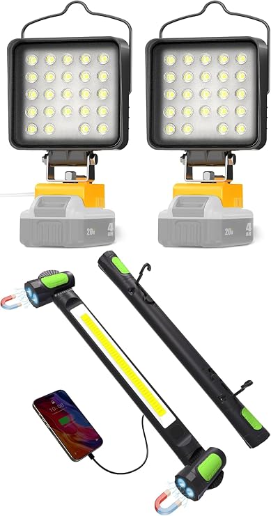LANKA Bundle to Save -2 Pcs 90W 7600LM LED Work Light for Dewalt 20v Max Battery + 3200LM Work Light for Mechanic Black,Light Up Your Life