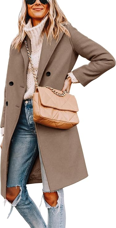 Women's Notch Lapel Double Breasted Mid Long Pea Coat