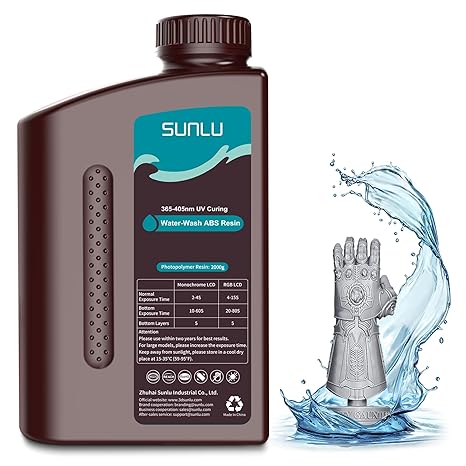 SUNLU 2KG Water Washed ABS Like Resin Combination of Toughness and Easy to Wash Less Shrink, Fast Hardening Non-Brittle, High Precision Resin for Most LCD/DLP/SLA 3D Printers, 2000G Gray