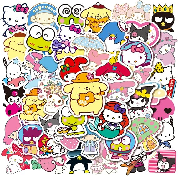 Kuromi Melody Stickers Hello Cute Kitty Cartoon Decals for Kids Teens 50PCS