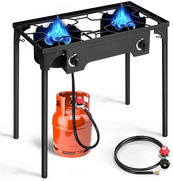 Outvita 150,000 BTU Portable Gas Camping Stove, Outdoor Propane Burner with 20psi Regulator, High Pressure Single Cooker Camp Cooking Home Brewing and Frying