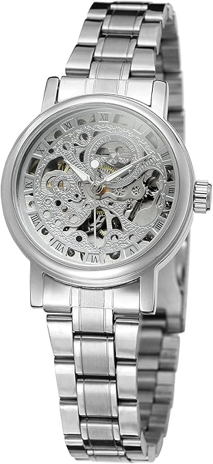FORSINING Women's Stylish Automatic Self-Wind Skeleton Analog Stainless Steel Bracelet Watch WRL8005M4S1