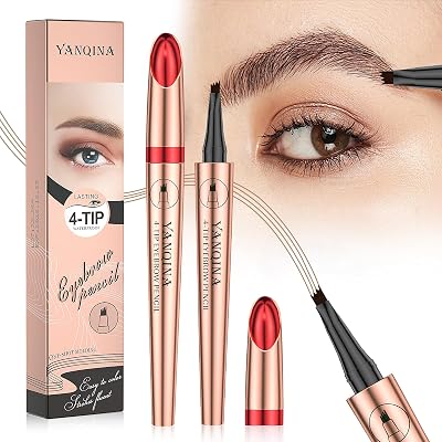 Microblading Eyebrow Pen - 3D Eyebrow Pencil Magical 4-Fork-Tip Eye Brow Pencils for Women, Precise Brush-Tip Pen Makeup, 24 Hours Water-proof & Smudge-proof Natural Fine StrokeGrey