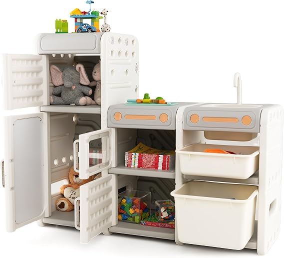 Costzon Kids Toy Storage Organizer, Multipurpose Montessori Toy Shelf with Removable Drawers, Magnetic Whiteboard, Markers, Toddler Toy and Book Storage Cabinet for Playroom, Bedroom, Nursery