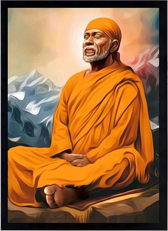 zig zag Shirdi Sai baba Big Photo Frame Size Large For Wall ( 18x26 inches, Acrylic Glass) Yellow