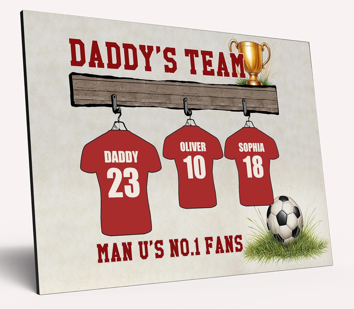 The Plum Penguin Personalised Dad Gift Football Shirts Choose Your Team Colours Father's Day Hanging Custom Names Family Kids Wooden Plaque Best Dad Grandad (1 Large & 2 Small)