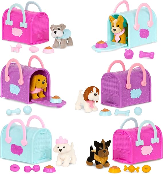 Pucci Pals Collectible Puppy Set, 6 Toy Dogs, Carrier Purses Set 1, Pet