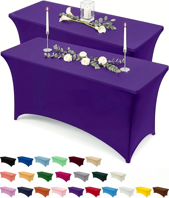 Utopia Kitchen Spandex Table Cloth 2 Pack [6FT, 72Lx30Wx30H Inch, Purple] | Tight, Fitted, Washable and Wrinkle Resistant Stretch Rectangular Patio Table Cover for Event, Wedding, Banquet & Parties