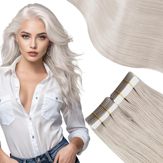 Tape Bundle Total 40 Pieces - Moresoo Blonde Hair Extensions 18 Inch Seamless PU Skin Weft Hair Extensions #60A Tape in Silky Soft Hair 50g+50g