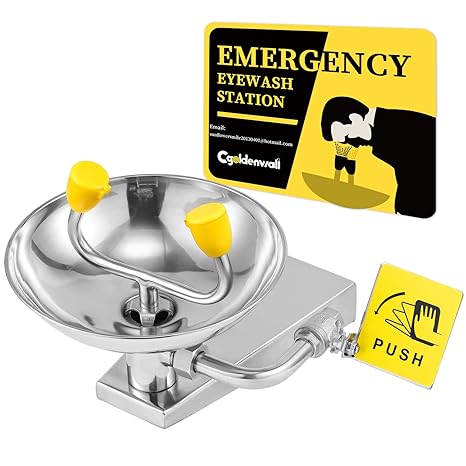CGOLDENWALL Eyewash Stations Wall Mounted OSHA Approved Emergency Eye Face Washing Station, NPT Threads, with Emergency Sign, 304 Stainless Steel Bowl