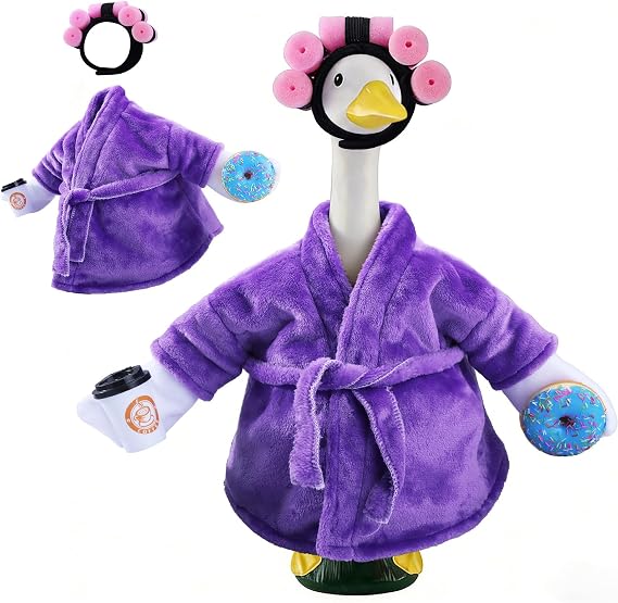 Lady-Porch-Goose-Outfit,Summer Geese-Bathrobes Outfit for 23'' Patio Statue | Spring Gooses Outfit Clothes Cute Costume Pajamas with Coffee Cup 17" Lawn Geeses Outfits Set, Outdoor Yard Garden Decoration