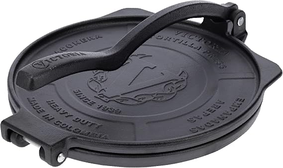 Victoria 10-Inch Cast Iron Tortilla Press HD Spherrous Iron | Commercial-Grade, Roti Press, Pataconera, Seasoned with Flaxseed Oil, Made in Colombia