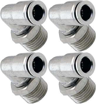 Vixen Air 1/2" NPT Male to Push to Connect (PTC) for 3/8" OD Hose Swivel Elbow - Bundle of four fittings VXA2123-4