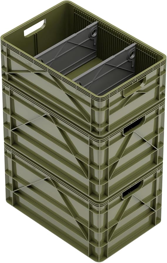 SIDIO Basic Pack, Heavy Duty Stackable Storage Bins with Dividers, Green