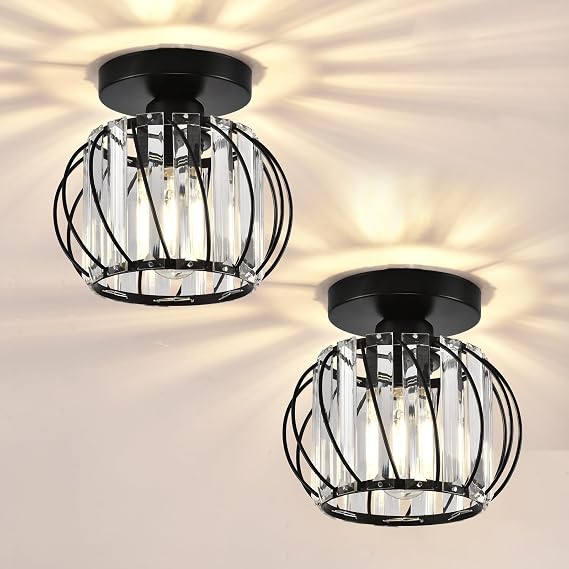 Crystal Ceiling Light - Black Crystal Chandelier for Kitchen, Hallway, Entrance, Balcony, Dining, Living, Bar, Farmhouse