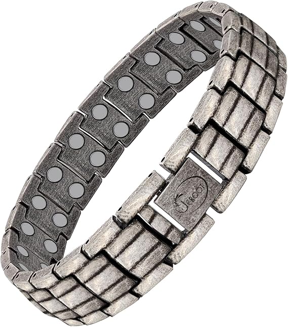JEROOT Magnetic Bracelets for Men, Pure Titanium Bracelet (3500Gauss Per Magnet), Men's Bracelet Lymphatic Jewelry Gifts(Ancient silver)