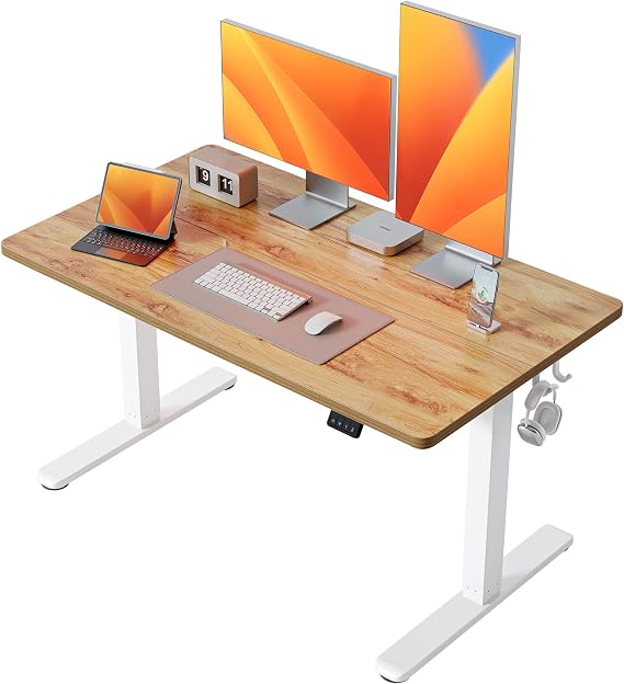 BANTI 48'' Standing Desk, Electric Stand up Height Adjustable Home Office Table, Sit Stand Desk with Splice Board, Light Rustic Brown