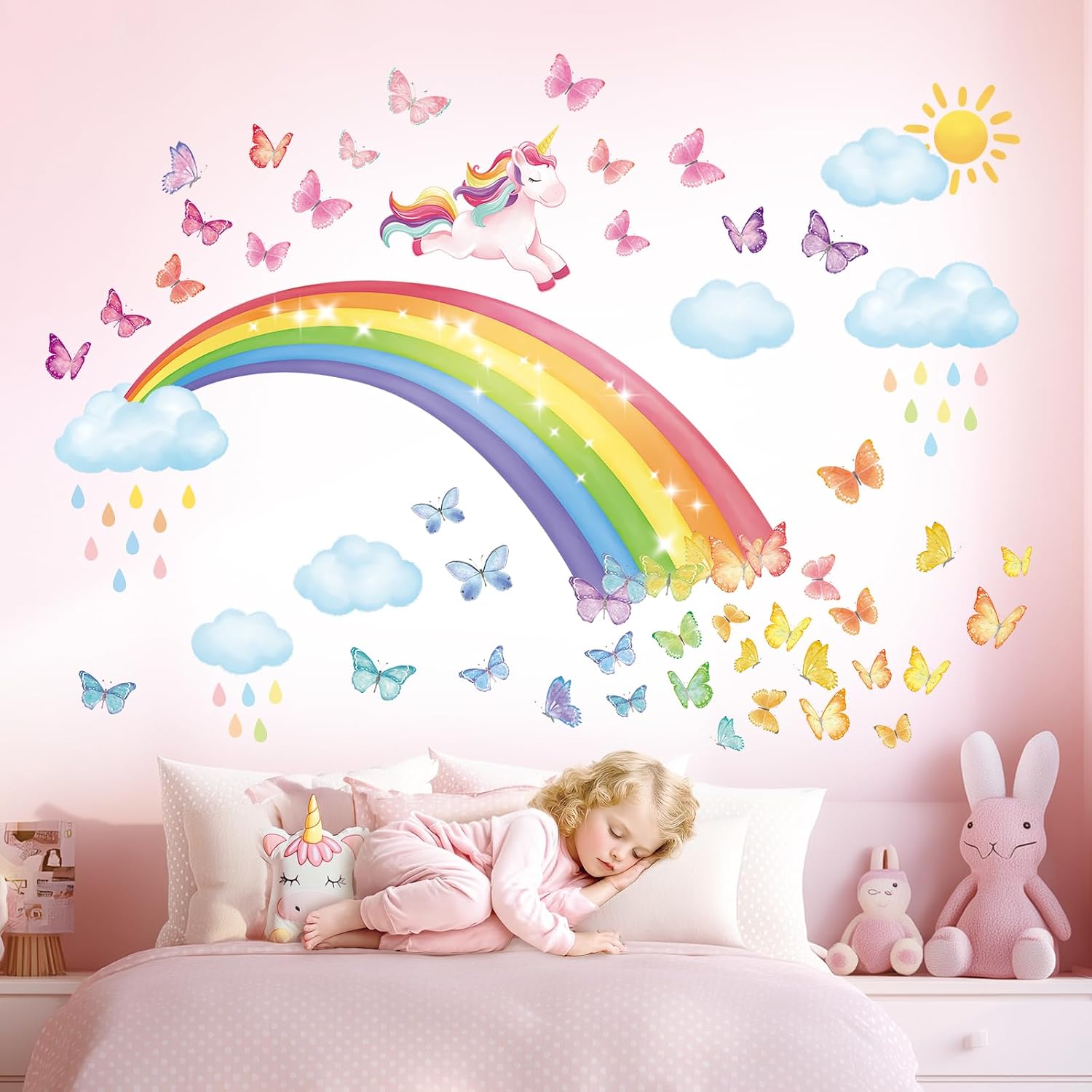 DECOWALL SG2-2309 Rainbow and Unicorn Wall Sticker Decor Princess Kids Party Kindergarten Nursery Kids Room DIY Wall Decal Sticker Wall Art Sticker Boy Girls Children Bathroom Decoration Vinyl Bedroom