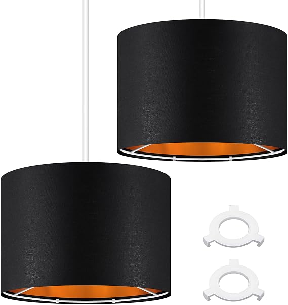 Weewooday 2 Pack Black Lampshade for Ceiling 10.24" Modern Golden Inner Drum Lamp Shade with E27 to E14 Lamp Shade Adapter Ring for Pendant Lights Table or Bedside Floor Lights