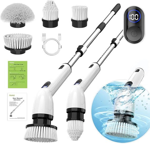 TUYU Electric Spin Scrubber, Cordless Cleaning Brush for Bathroom,Home