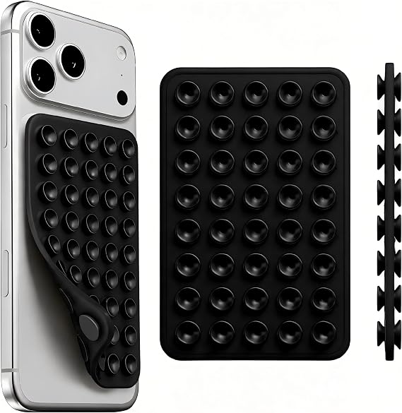 Silicone Suction Cup Phone Mount by Octo Buddy - Double Sided Phone Sticky Grip with Enhanced Suction Power for Hands-Free Selfies & Videos,iPhone Accessories Hands-Free Strong Grip(Black)