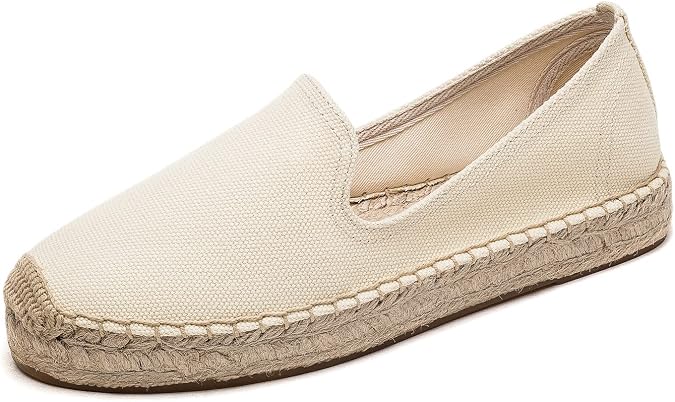 Women's Classic Slip on Flat Shoes Casual Cap-Toe Platform Simple Espadrille Canvas Loafers