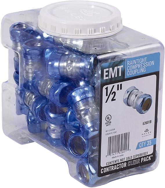 Halex - 1/2" EMT STEEL RAINTIGHT COMPRESSION COUPLING - 35/CCP - 4 PACK