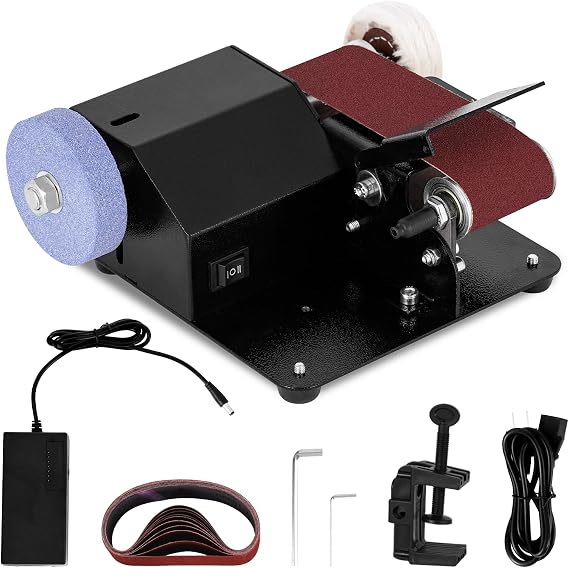 Mini Electric Belt Sander 1.97x13-inch Small Bench Grinder Disc Sander | Seven Speed Control, with Sanding Wheel, Polishing Wheel and Desktop Clamp