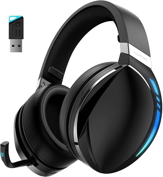 KOFIRE UG-06 Wireless Gaming Headset, 2.4GHz Bluetooth Gaming Headphones with Noise Cancelling Microphone, 3D Stereo Sound, 65Hr Battery Life Headset for PS5, PS4, PC, Switch, Mac, RGB Light, Black