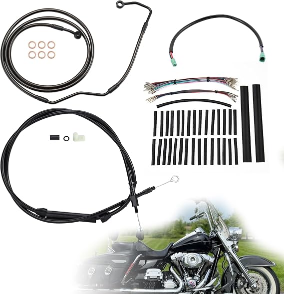 12" Cable Kit 08-13 Touring Clutch Cable & Upper Front Hydraulic Brake Line & CAN-Bus & TBW Wire for 2008-2013 Road King/Electra Glide/Street Glide/Road Glide w/ABS,No Cruise Control,Black