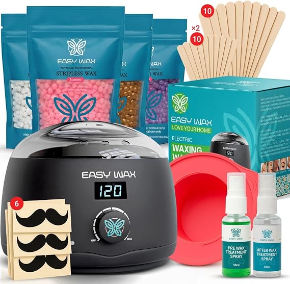 Digital Wax Warmer Kit for Women – Hard Wax Beads Hair Removal Set for Face, Legs, Bikini & Body, Temperature Control Wax Machine with Accessories