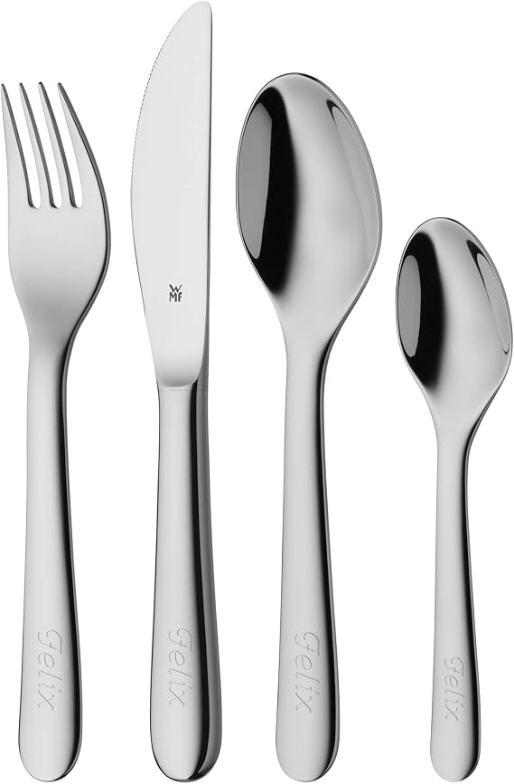 WMF children Cutlery set 4-pieces Cromargan 18/10 stainless steel brushed suitable from 3 years engraved cutlery
