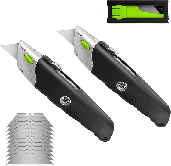 XW Premium Utilty Knife Set, Heavy Duty Retractable Box Cutter with 10 PCS Extra SK5 Blades, 2-pack