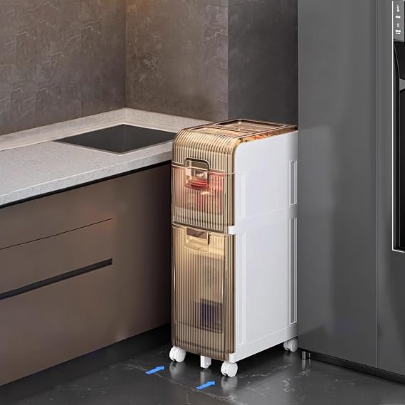 2 Tier Bathroom Floor Cabinet,Waterproof FreeStanding White Slim Bathroom Storage Unit with Daily Use Layer and Drawers, Multi-purpose Cabinet for Store Toilet Paper