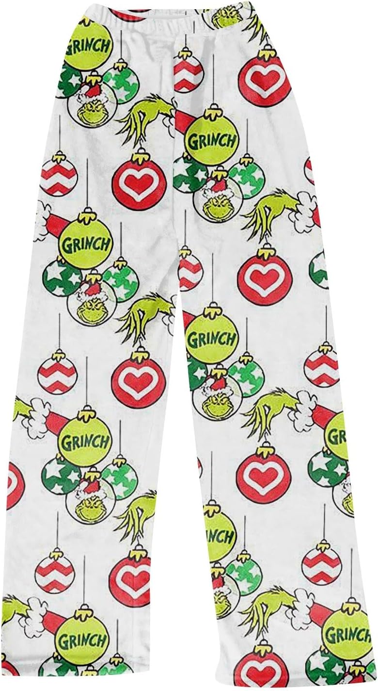 Christmas Pajama Pants for Women Cartoon Print Cute Fleece with Elastic Waist Pajama Bottoms