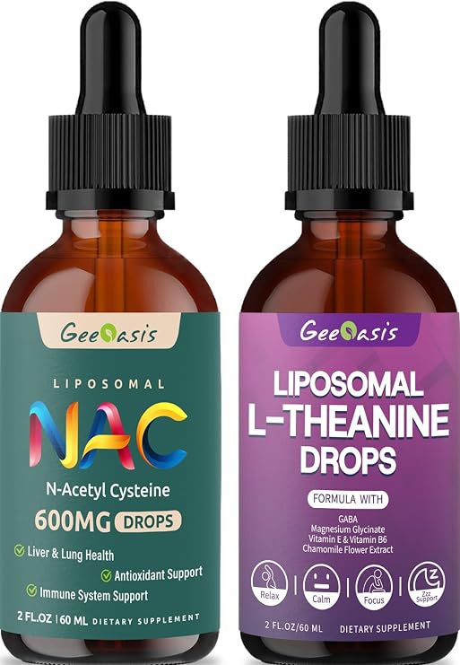 Liposomal Liquid NAC & L Theanine Drops, N Acetyl Cysteine 600 mg & Theanine 400 mg for Kids & Adults