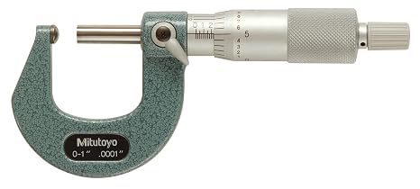 Mitutoyo 115-153, 0-1 X .0001 Spherical Anvil Micrometer, Ratchet, with Digit Counter | Spherical anvil and spindle, +/-0.00015" accuracy, 0.0001" grad, ratchet stop, for measuring wall thickness of curved parts
