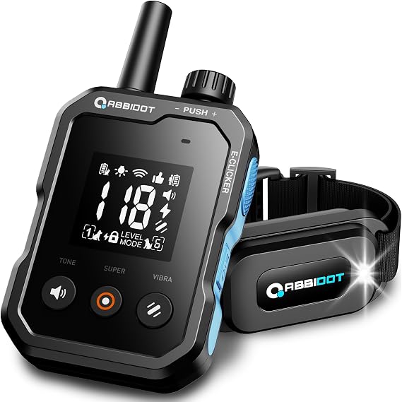 ABBIDOT Shock Collar for Dogs, 4500 FT Dog Shock Collar with Remote, IPX7 Waterproof Electric Collar with 6 Modes, Beep, Vibration, Safe Shock and Light, Rechargeable E-Collar, Black