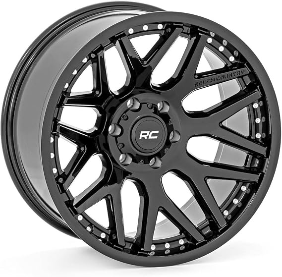 Rough Country 95 Series One-Piece Aluminum Wheel - 20x10, 6x5.5' Bolt Pattern, 18mm Offset, Gloss Black for Jeeps, Trucks, SUV