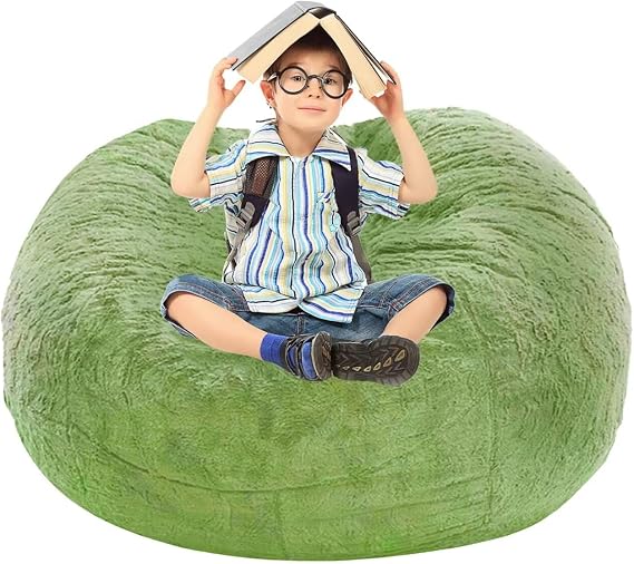 BCU Bean Bag Cover Comfy Beanbag Chair for Adults Without Filler Faux Fur Lazy Sofa Cover for Living Room Chairs, Apple Green, 3.5FT