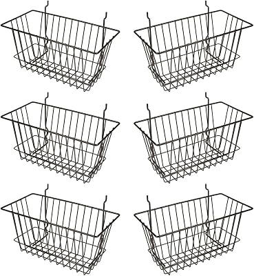 Econoco - Black Multi-Fit Narrow Wire Basket for Slatwall, Pegboard or Gridwall Set of 6 Metal Semi-Gloss Basket, Black