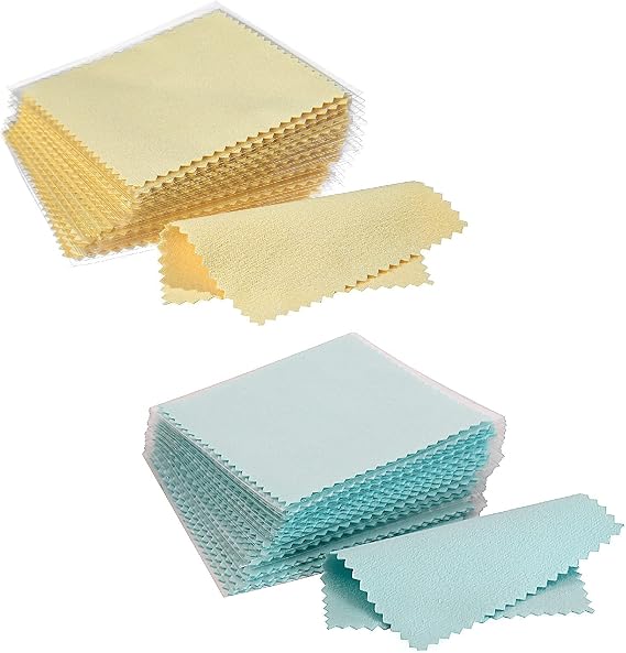 CATIFLIN 200pcs Jewelry Cleaning Cloth, Silver Polishing Cloth Individually Wrapped, Small Jewelry Polishing Cloth for Sterling Silver, Gold, Platinum and More (Yellow, Sea Blue, 3.15" x 3.15")