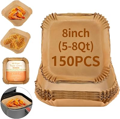 Air Fryer Paper Liners, 150 Pcs Parchment Paper,Non-Stick & Oil-Proof Disposable Liners for Easy Clean up, Fits 5-8 QT Air Fryer Roasting Microwave, Waterproof, Food Grade Baking Paper