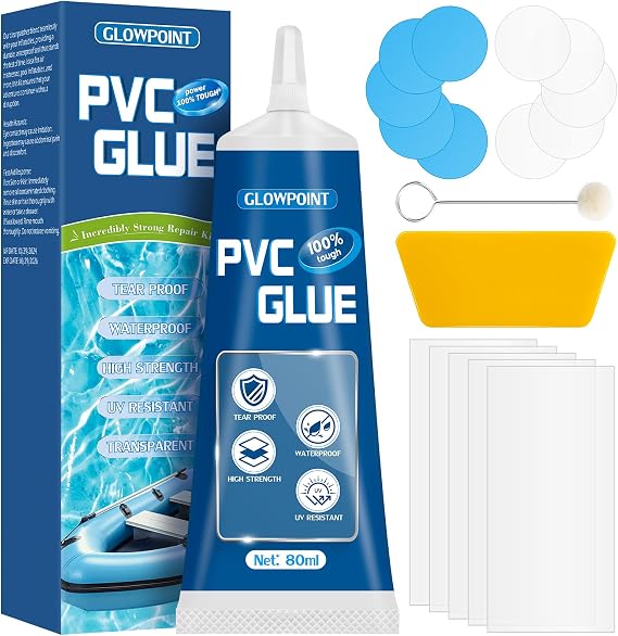 Air Mattress Repair Kit, Waterproof & UV Resistant Inflatable Patch Repair Kit, 80ml Transparent PVC Glue for Air Beds, Hot Tubs, Inflatable Boats, Snow Tubes, Vinyl Products